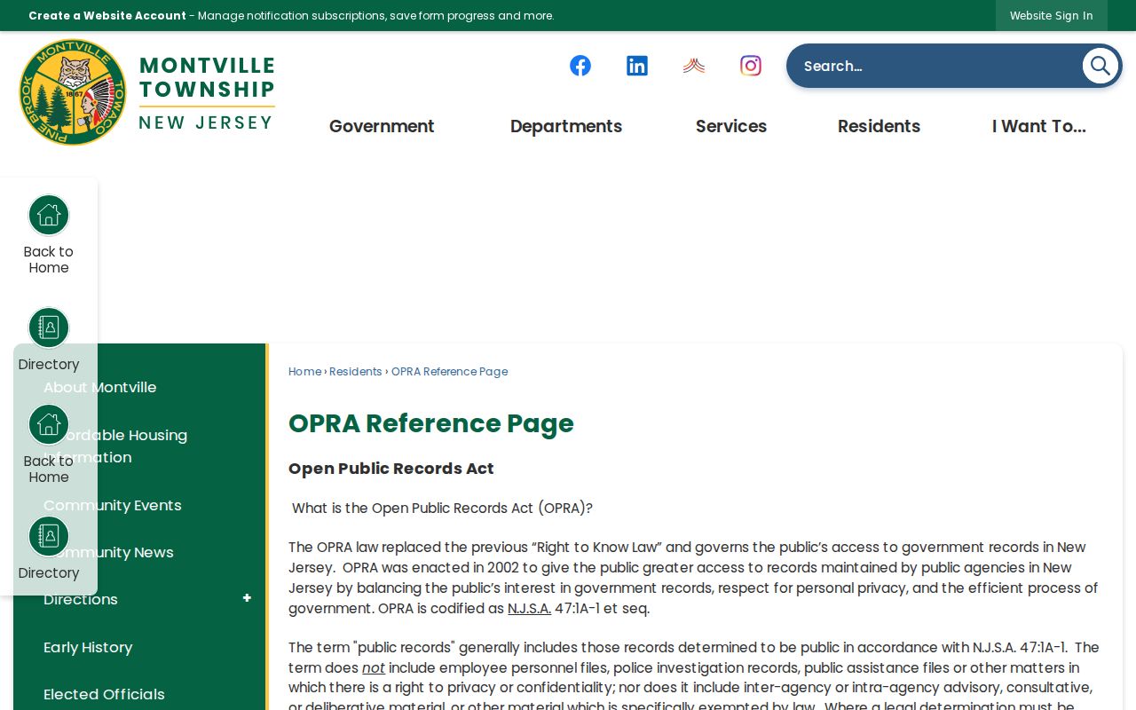 Montville residents directory OPRA records reference