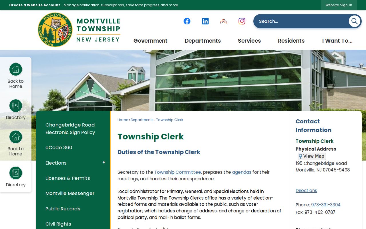 Montville residents directory Township Clerk office source
